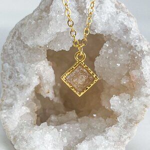 3/$20 14k Gold Champagne Glitter Resin Diamond Charm Handmade Pendant Necklace